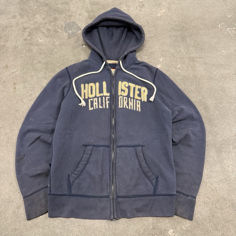 VINTAGE 00s HOLLISTER CALIFRONIA SURF THRASHED HEAVYWEIGHT HOODIE BLUE MEDIUM